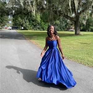 Square Neck Sleeves Royal Blue Betsy and Adam Ball Gown